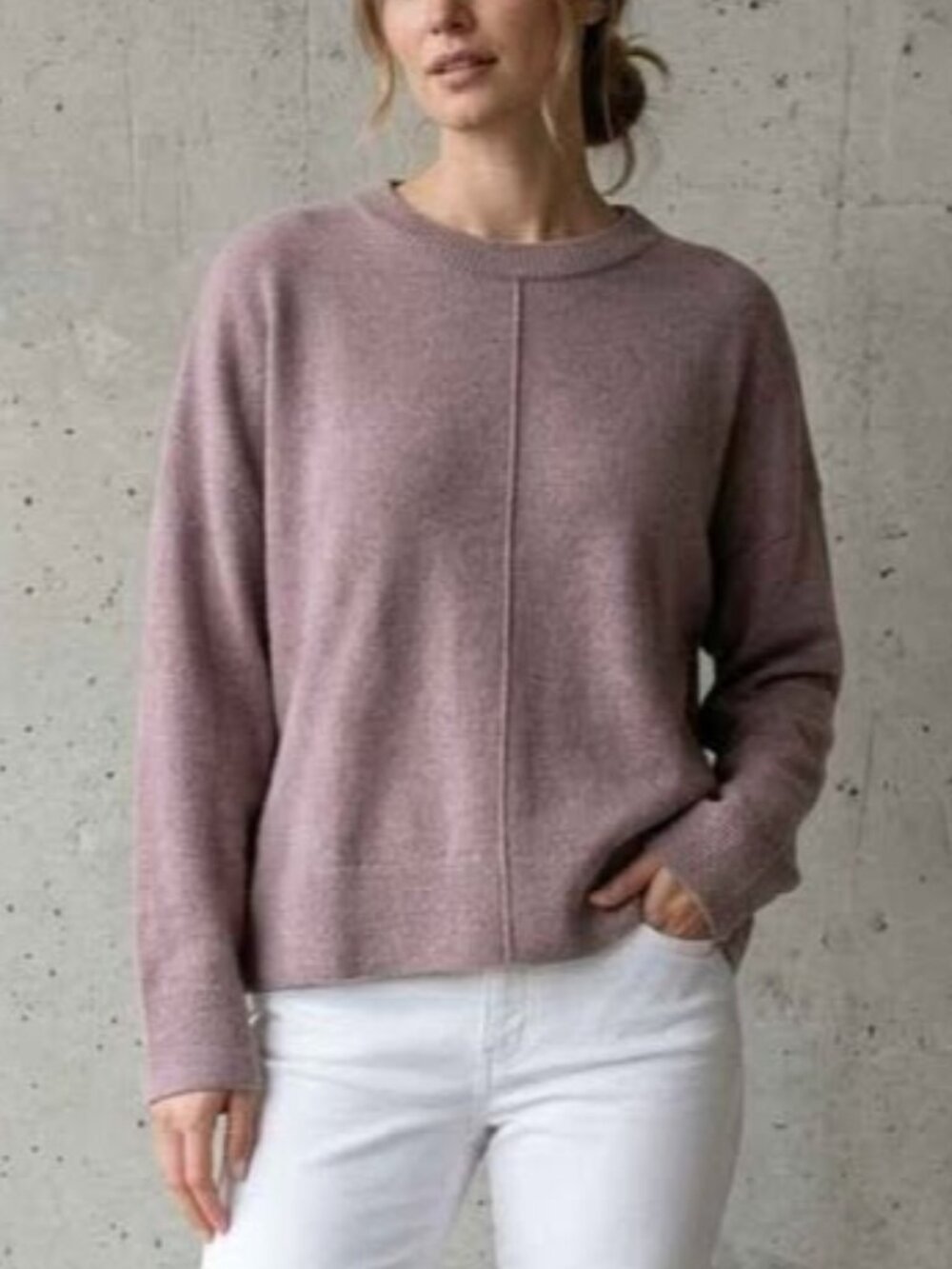 NWT Cashmere Blend Sweater XL Dusty Mauve Cozy Soft Crewneck Vertical Seam